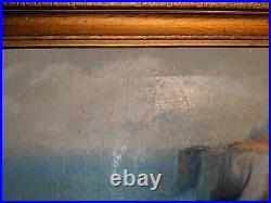 Vtg 20th C Antique Oil Painting on Canvas Seascape Shoreline Cliffs Signed