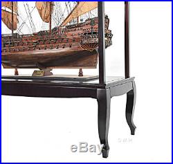 XXL Wooden Display Case For Tall Ship 58 Models & Sailboats Cabinet Table Stand